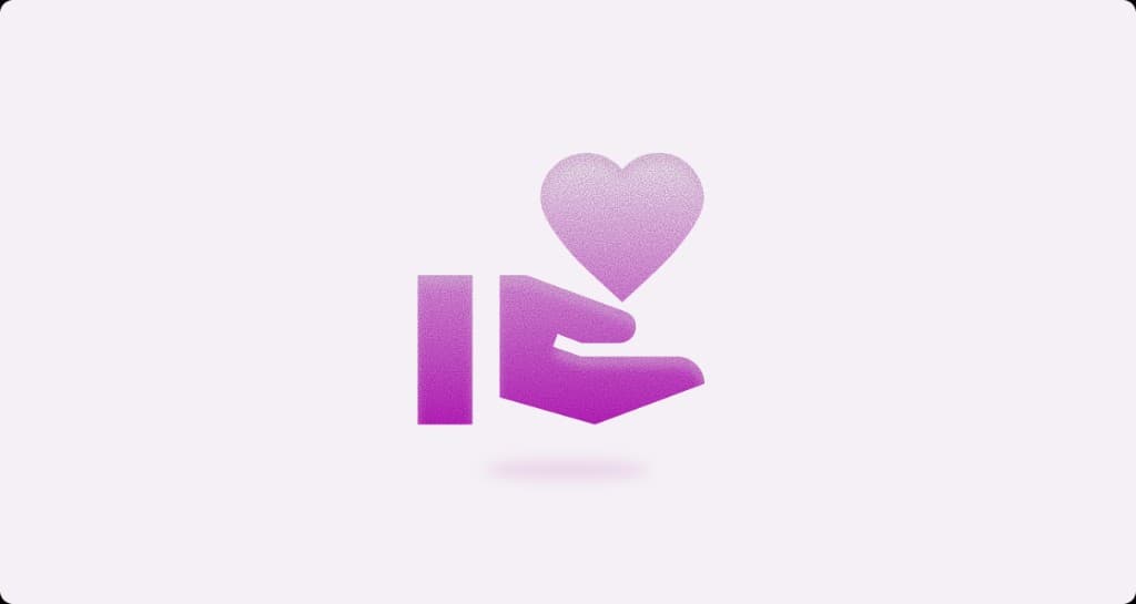 Stylized hand and heart icon representing commitment.